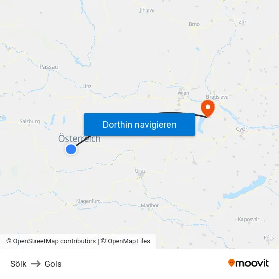 Sölk to Gols map