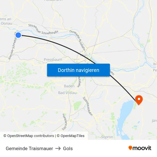Gemeinde Traismauer to Gols map