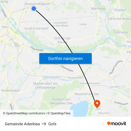 Gemeinde Aderklaa to Gols map