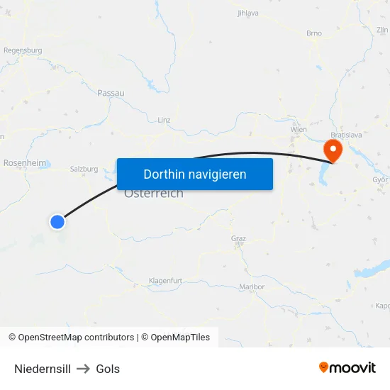 Niedernsill to Gols map