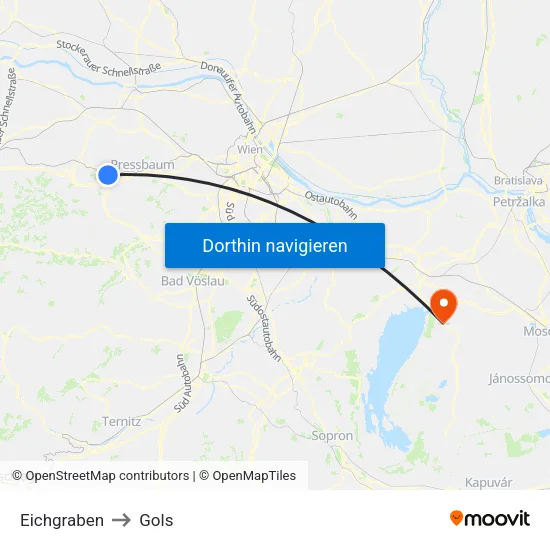 Eichgraben to Gols map