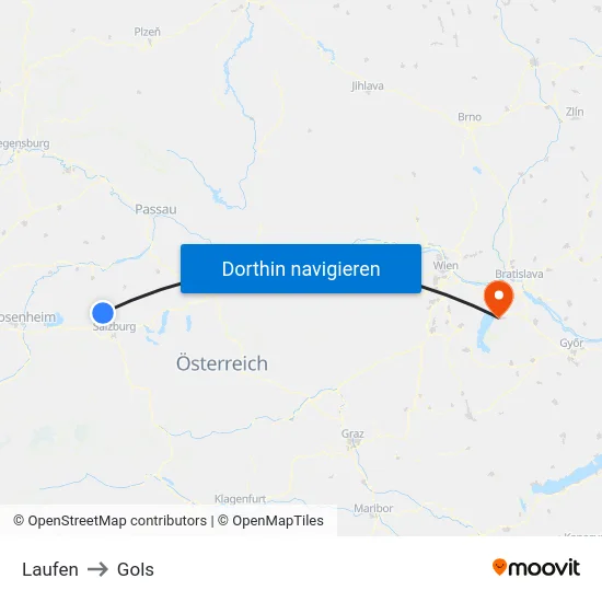 Laufen to Gols map