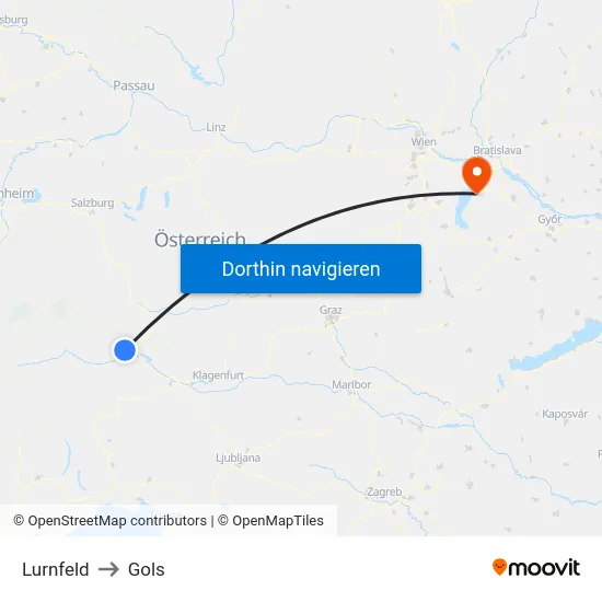 Lurnfeld to Gols map