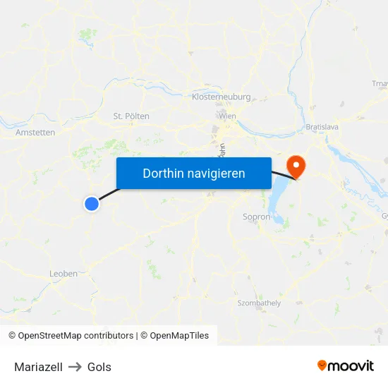 Mariazell to Gols map