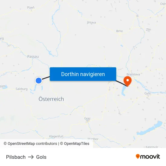 Pilsbach to Gols map