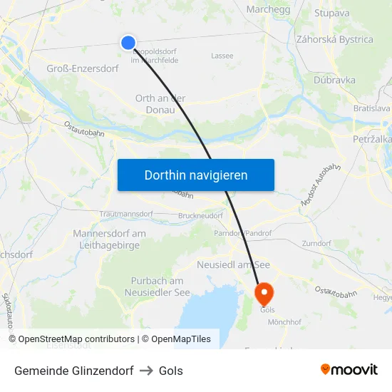 Gemeinde Glinzendorf to Gols map
