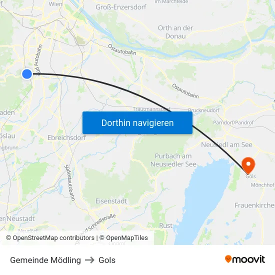 Gemeinde Mödling to Gols map