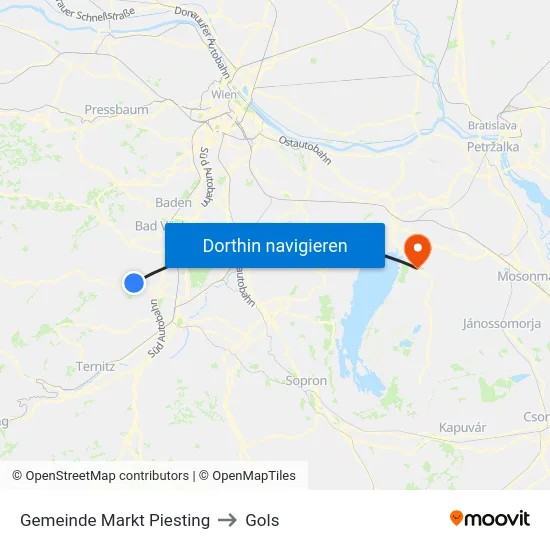 Gemeinde Markt Piesting to Gols map