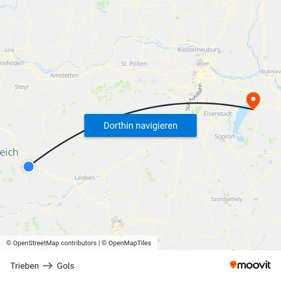Trieben to Gols map