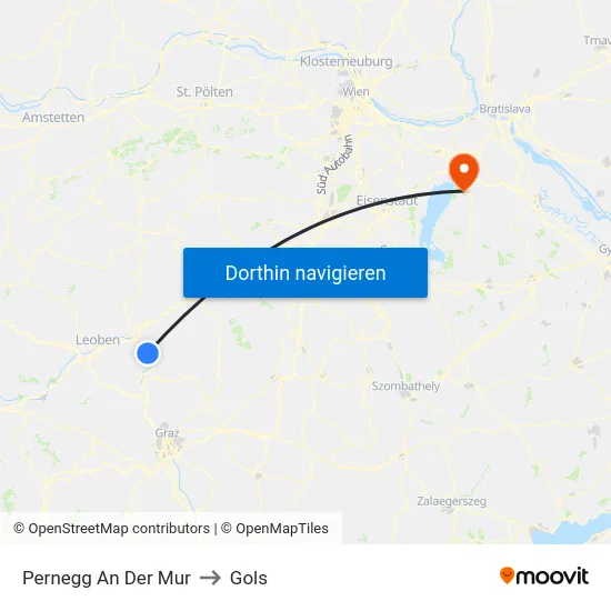 Pernegg An Der Mur to Gols map