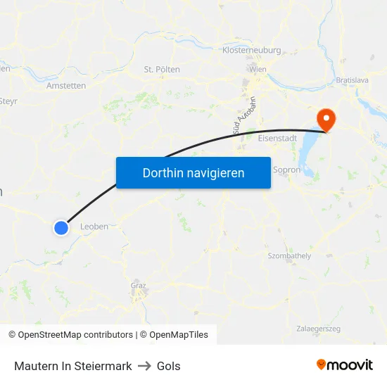 Mautern In Steiermark to Gols map