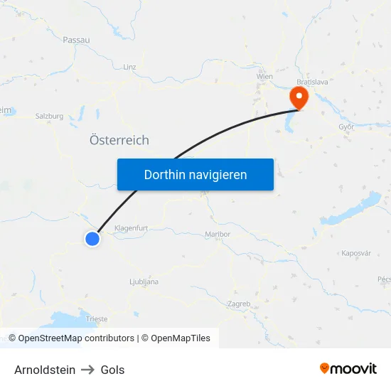 Arnoldstein to Gols map