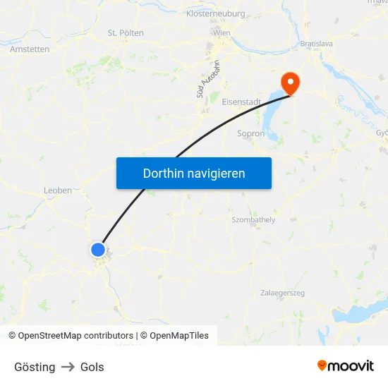 Gösting to Gols map