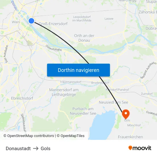 Donaustadt to Gols map