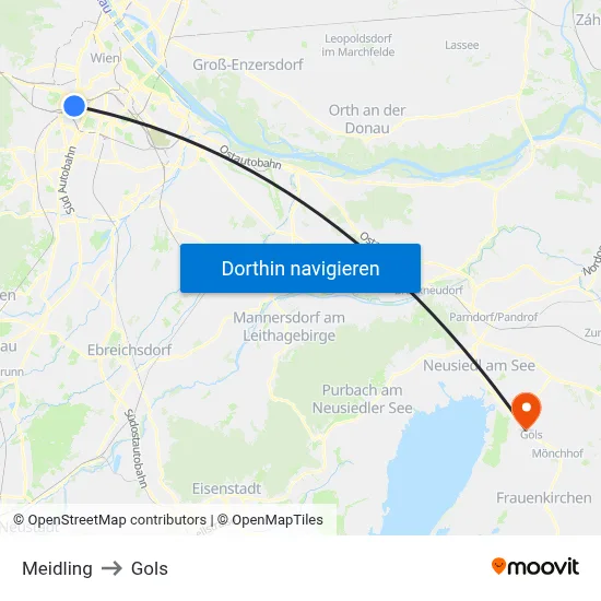 Meidling to Gols map