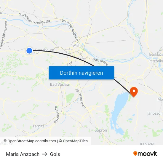 Maria Anzbach to Gols map