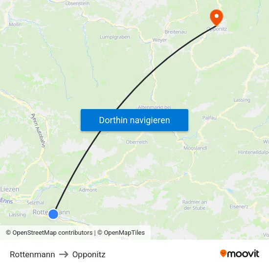 Rottenmann to Opponitz map