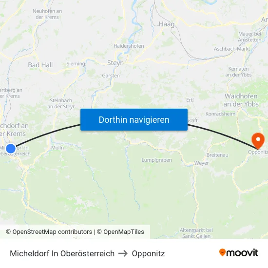 Micheldorf In Oberösterreich to Opponitz map