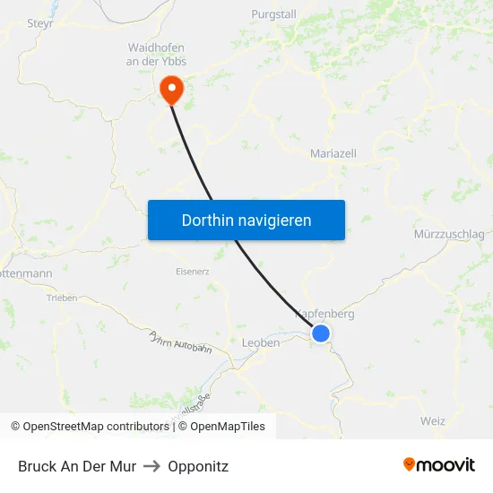 Bruck An Der Mur to Opponitz map
