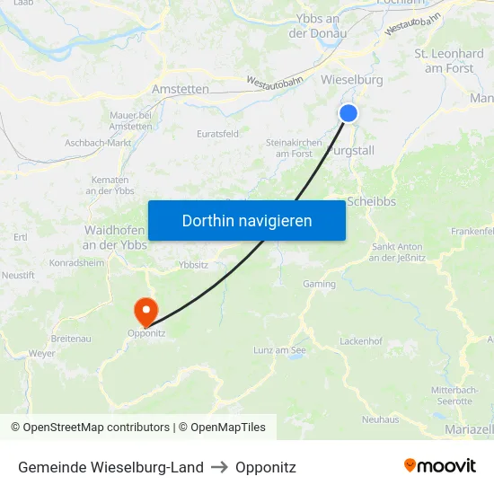 Gemeinde Wieselburg-Land to Opponitz map