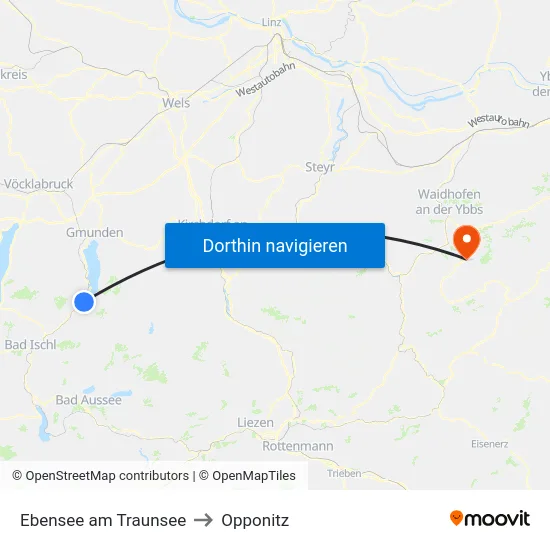 Ebensee am Traunsee to Opponitz map