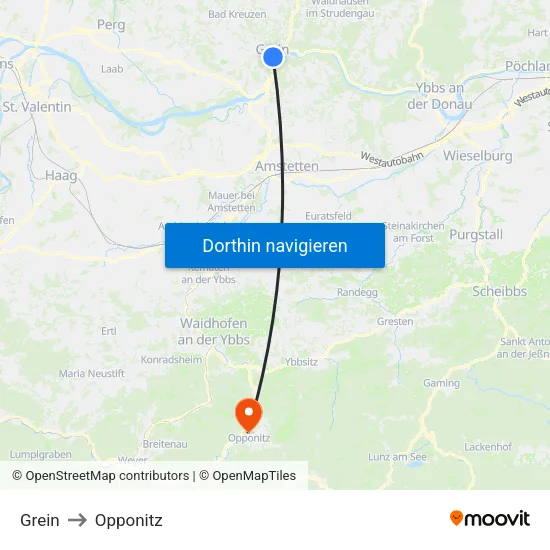 Grein to Opponitz map