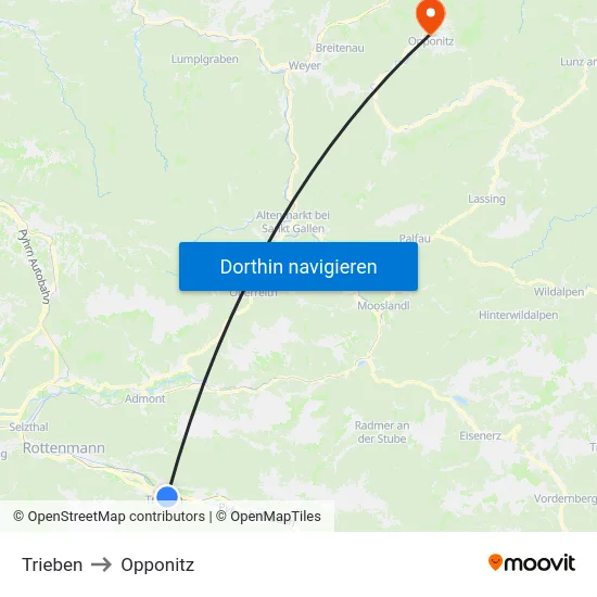 Trieben to Opponitz map