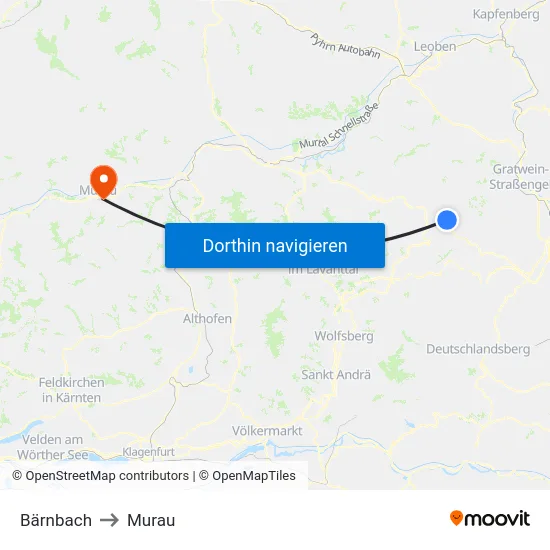 Bärnbach to Murau map