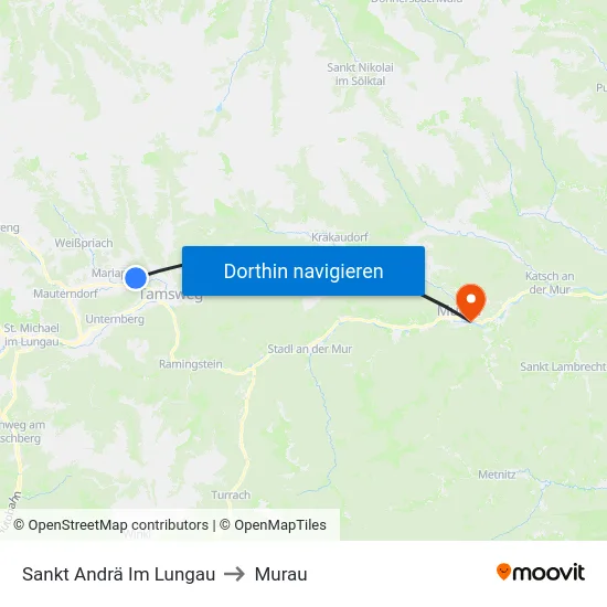 Sankt Andrä Im Lungau to Murau map