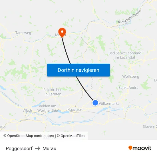 Poggersdorf to Murau map
