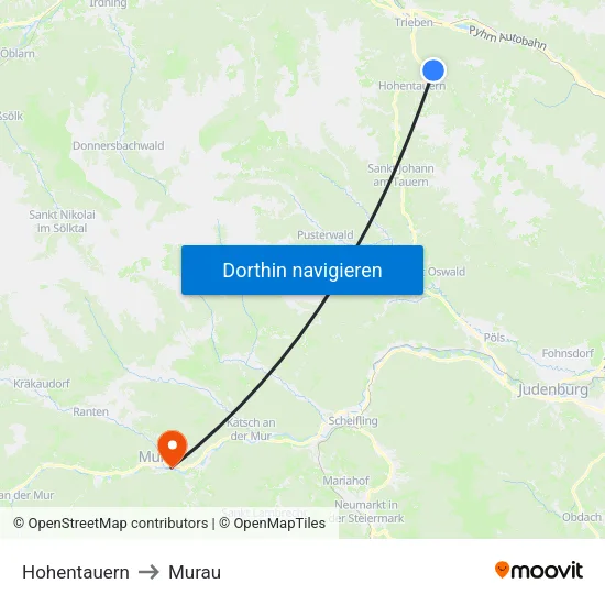 Hohentauern to Murau map