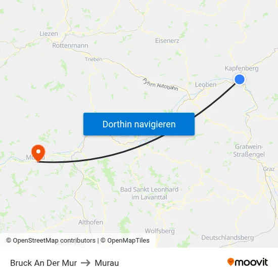 Bruck An Der Mur to Murau map