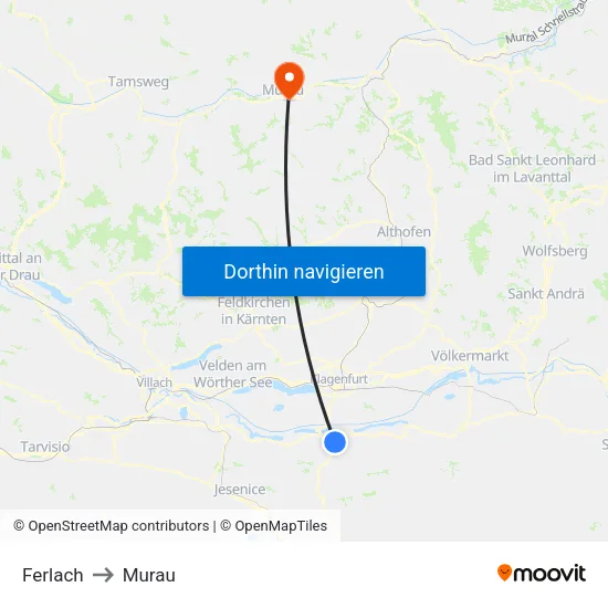 Ferlach to Murau map