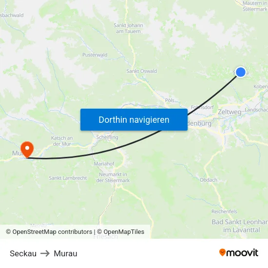 Seckau to Murau map