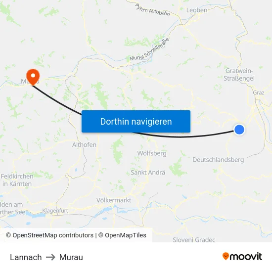 Lannach to Murau map