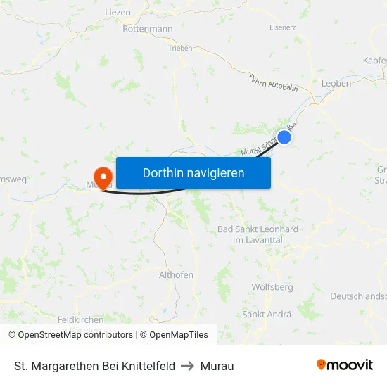St. Margarethen Bei Knittelfeld to Murau map