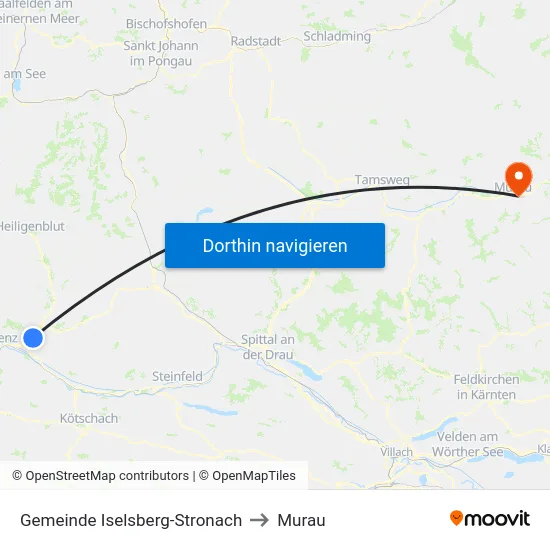 Gemeinde Iselsberg-Stronach to Murau map
