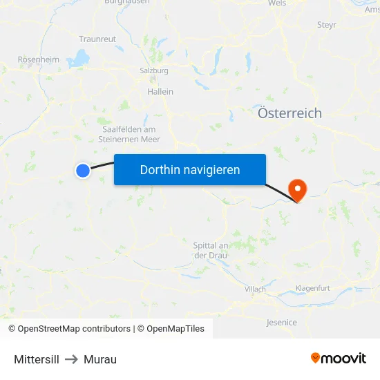 Mittersill to Murau map