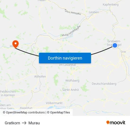 Gratkorn to Murau map