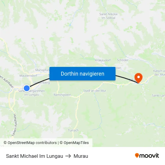 Sankt Michael Im Lungau to Murau map