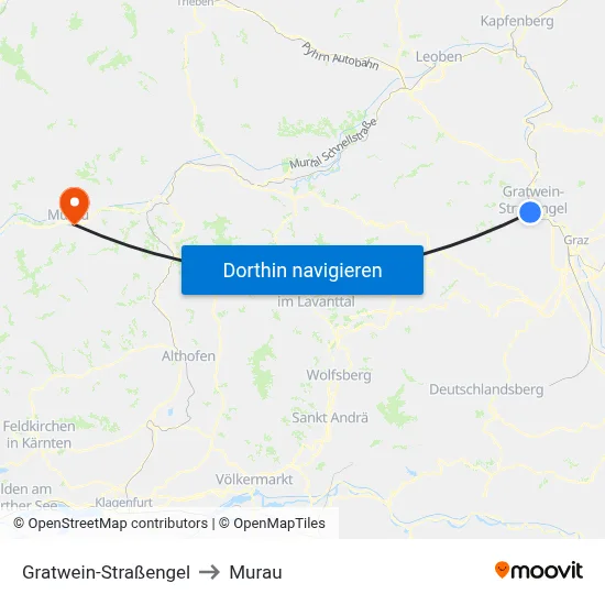 Gratwein-Straßengel to Murau map