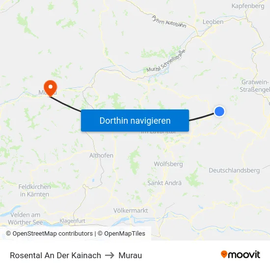 Rosental An Der Kainach to Murau map