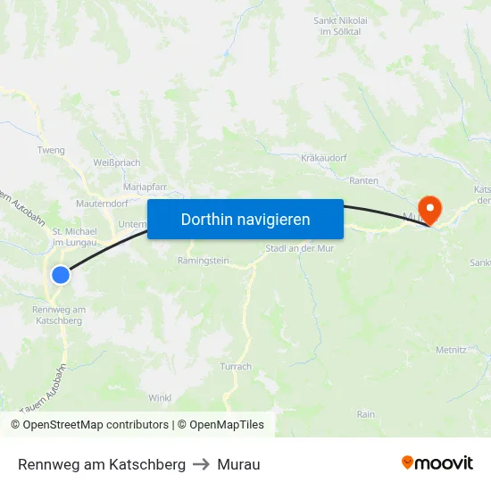 Rennweg am Katschberg to Murau map