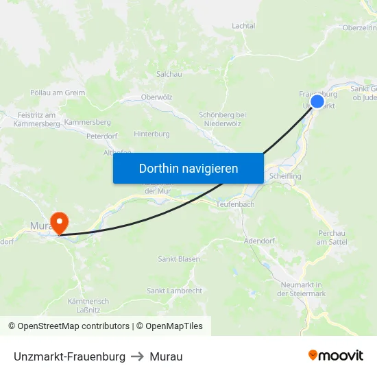 Unzmarkt-Frauenburg to Murau map