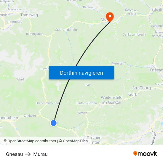 Gnesau to Murau map