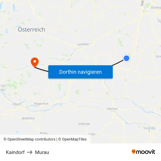 Kaindorf to Murau map