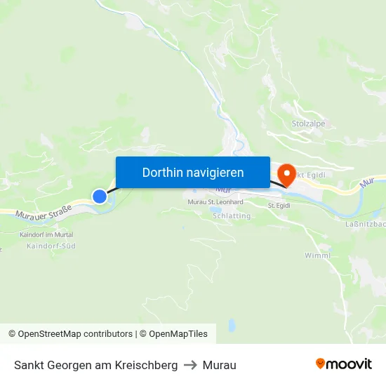 Sankt Georgen am Kreischberg to Murau map