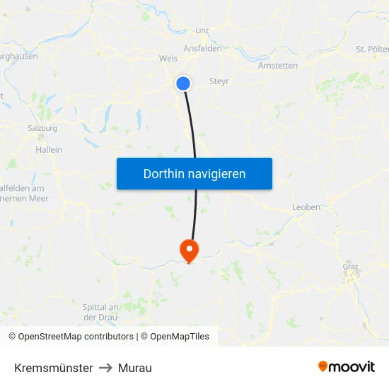 Kremsmünster to Murau map