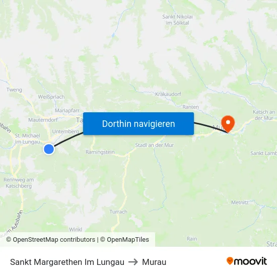 Sankt Margarethen Im Lungau to Murau map