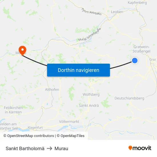 Sankt Bartholomä to Murau map
